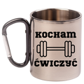 Kubek czarny karabińczyk z nadrukiem "Kocham Ćwiczyć" – siłownia #2