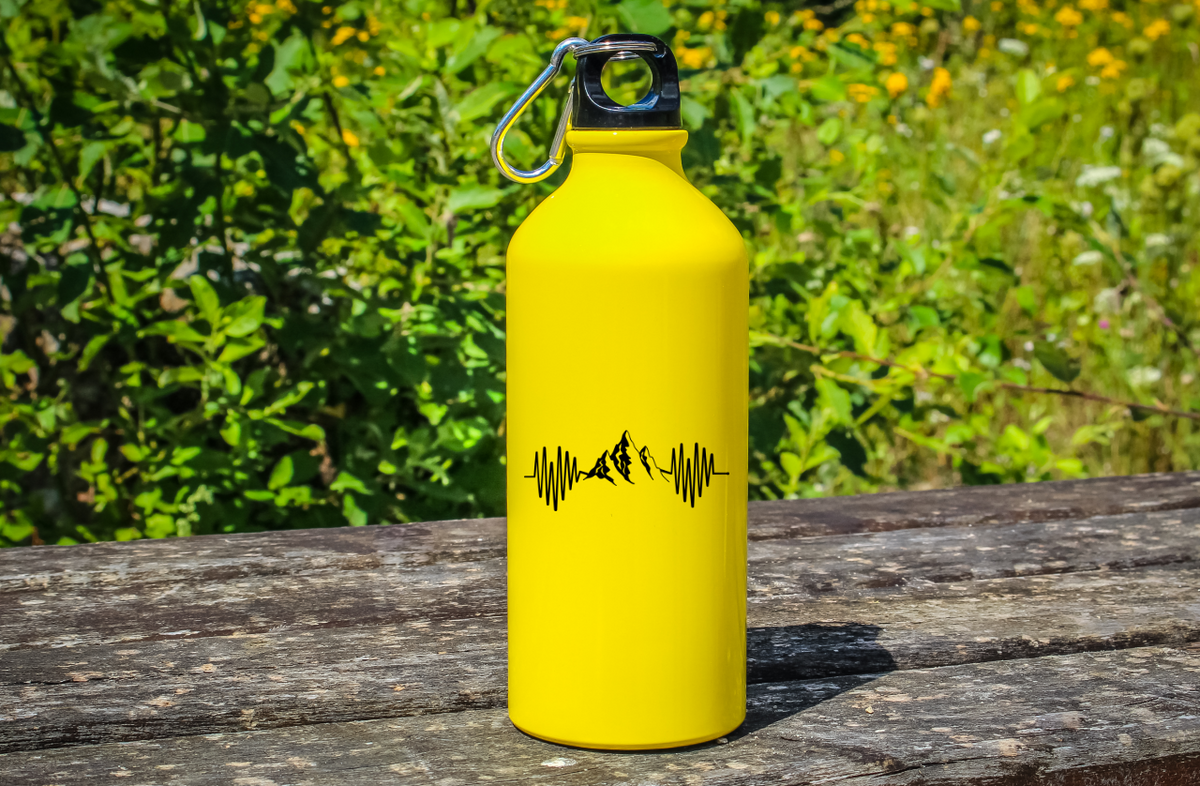 Butelka żółta 600 ml z grafika górskie EKG, linia życia – góry #10