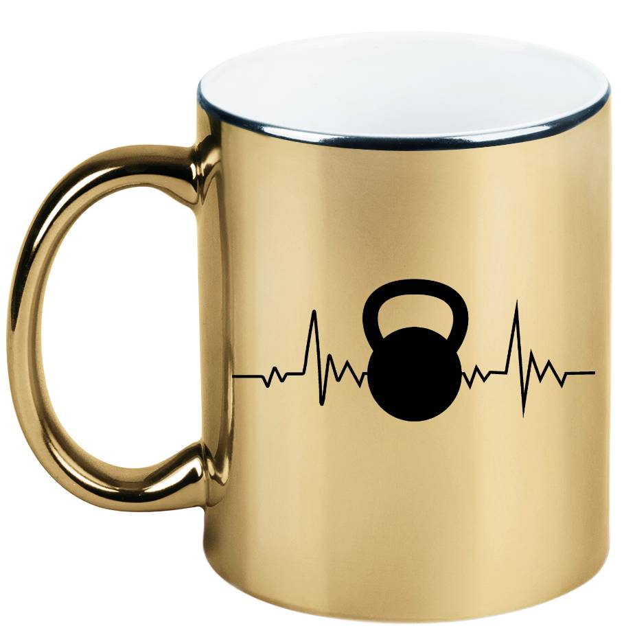 Kubek złoty prezent z nadrukiem kettlebell i linia życia – siłownia #4