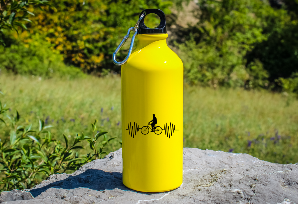 Bidon żółty 600 ml z grafiką rowerowe EKG, linia życia – dla rowerzysty #1