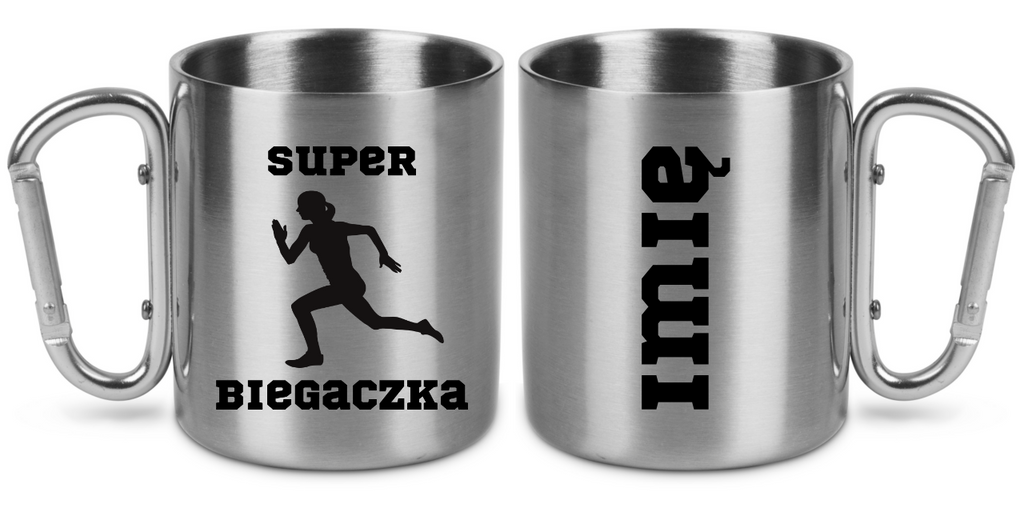 Kubek ze srebrnym karabińczykiem – z nadrukiem "Super Biegaczka" – bieganie #8