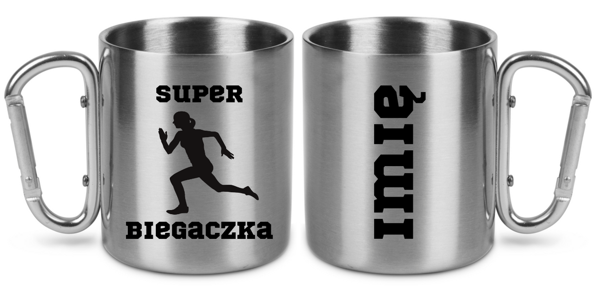Kubek ze srebrnym karabińczykiem – z nadrukiem "Super Biegaczka" – bieganie #8