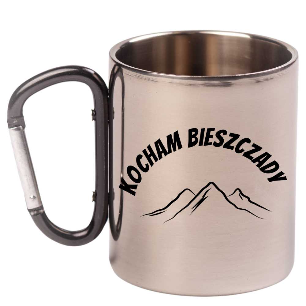 Kubek z czarnym karabińczykiem, nadruk "Kocham Bieszczady" - góry #2