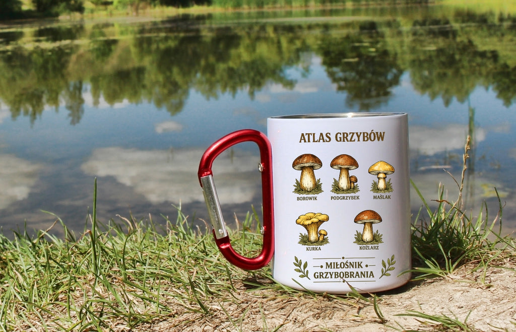Kubek biały z czerwonym karabińczykiem „Atlas Grzybów” – na grzyby #7
