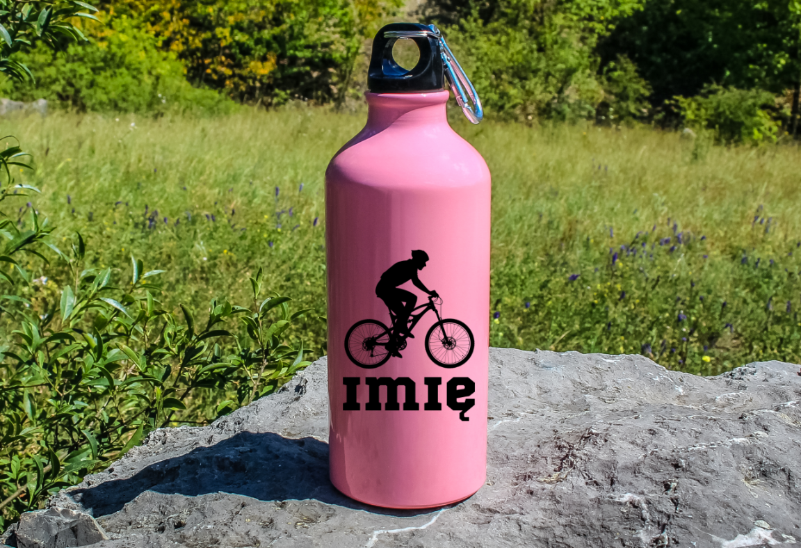 Butelka różowa 600 ml z grafiką roweru oraz imieniem do wyboru - dla rowerzysty #5