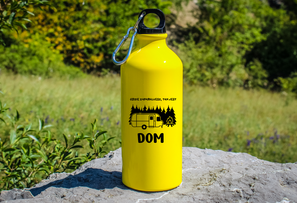 Butelka żółta 600 ml z nadrukiem "Gdzie zaparkujesz, tam jest dom" – camping, namiot, podróże #7