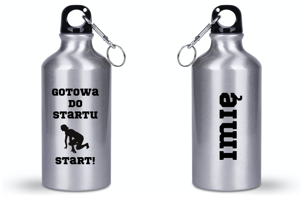 Butelka srebrna 400 ml z nadrukiem "Gotowa do startu, start!" dla pań – bieganie #5