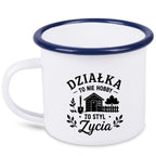 Kubek emaliowany biały z nadrukiem „Działka to nie hobby, to styl życia” – ogród, działka #8