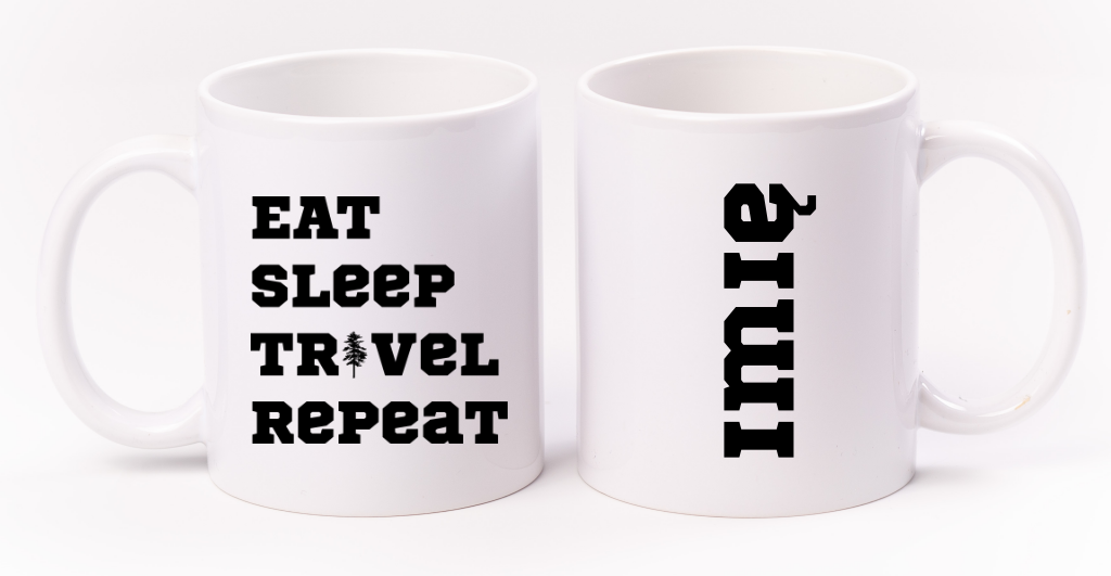 Kubek biały z nadrukiem „Eat Sleep Travel Repeat” – podróż, trekking #6