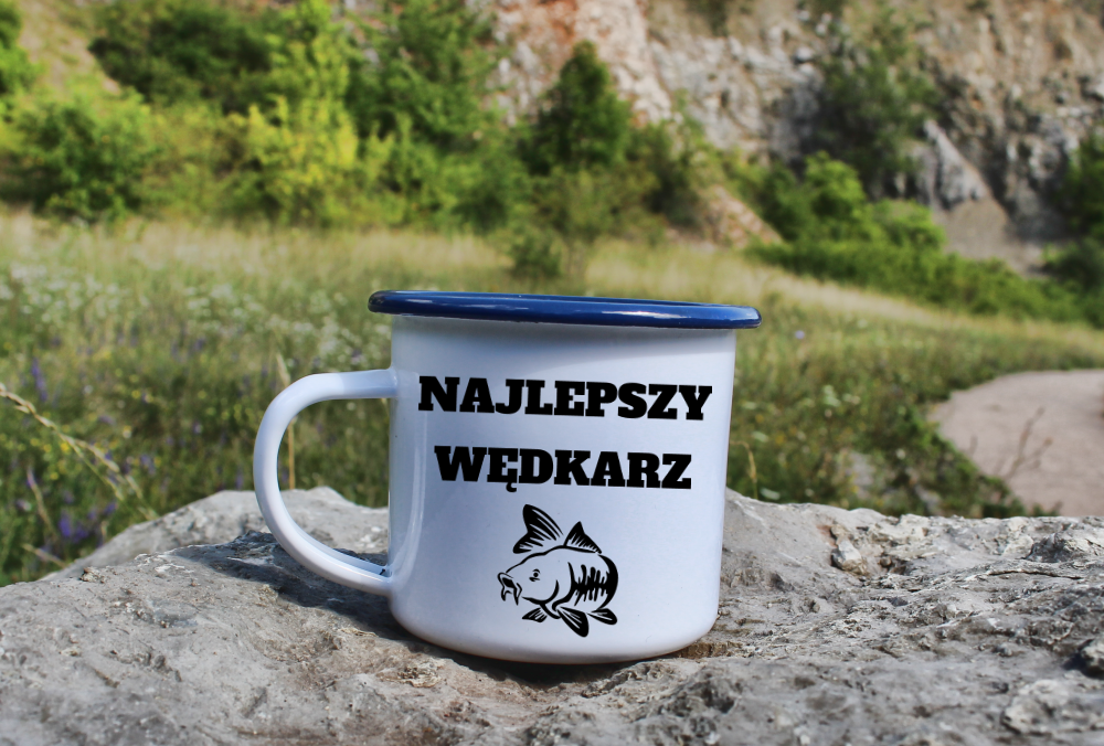 Kubek emaliowany biały z nadrukiem "Najlepszy wędkarz" #8