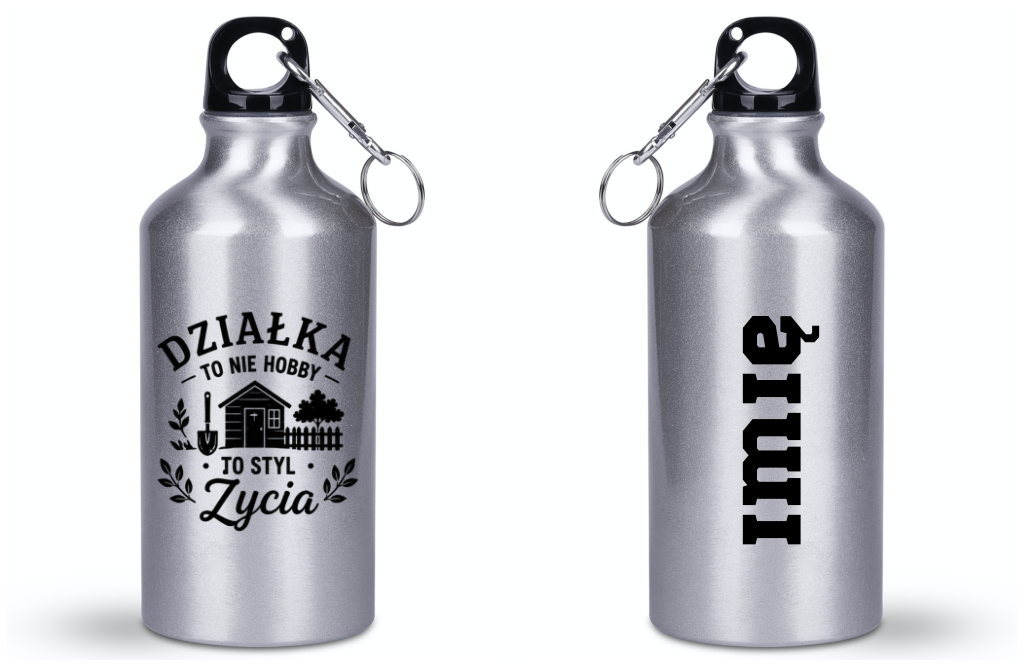 Butelka srebrna 400 ml z nadrukiem „Działka to nie hobby, to styl życia” – do ogrodu #4