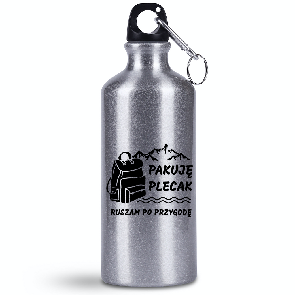 Bidon srebrny 500 ml z nadrukiem "Pakuję plecak, ruszam po przygodę" - przyroda, przygoda #2