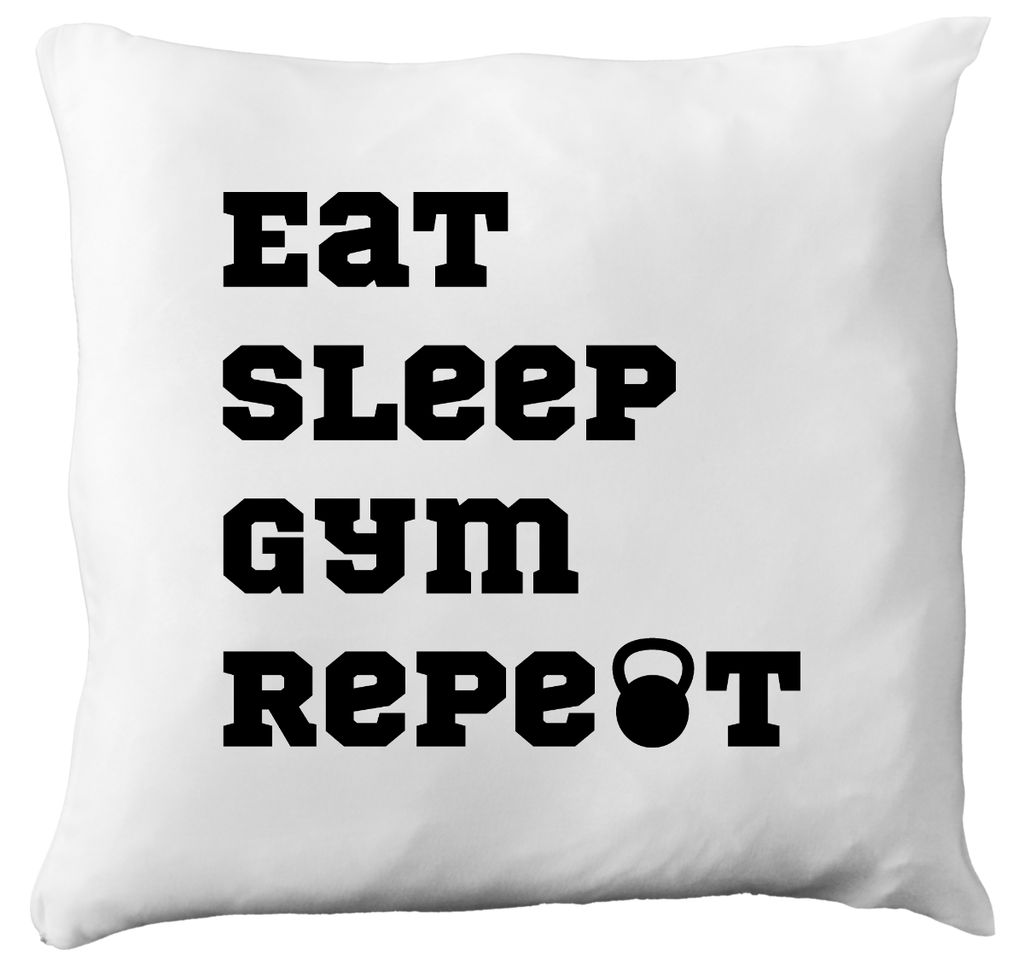 Poduszka z nadrukiem "Eat Sleep Gym Repeat" – siłownia #6