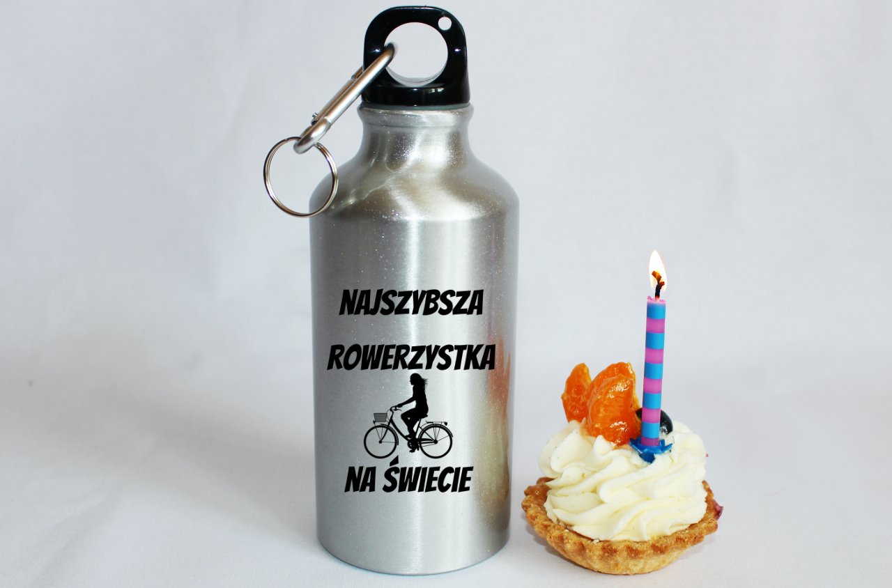 Butelka srebrna 400 ml z nadrukiem „Najszybsza rowerzystka na świecie” – dla rowerzystki #4