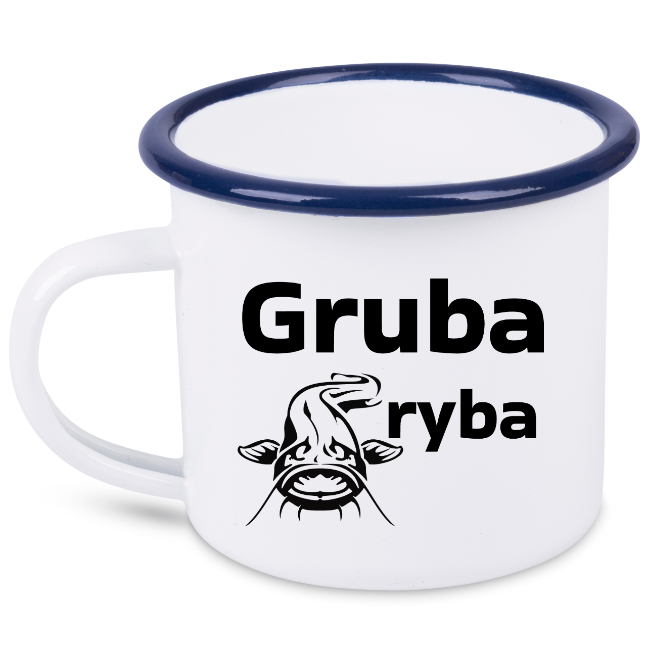 Kubek emaliowany biały z nadrukiem "Gruba ryba" #12