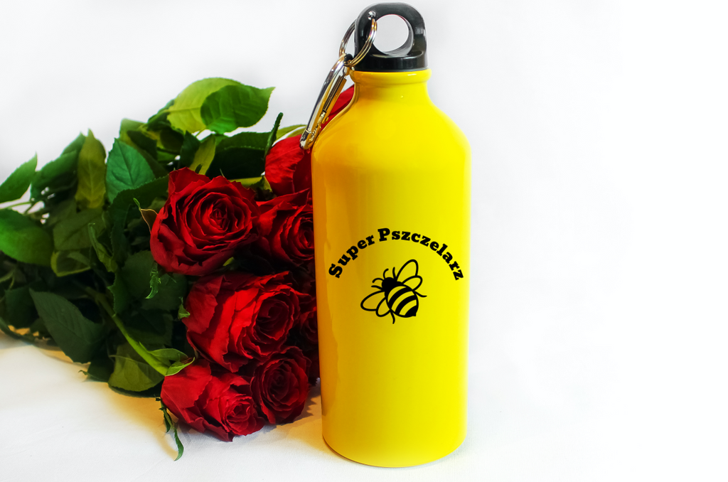Butelka żółta 600 ml z nadrukiem „Super Pszczelarz” – pszczelarstwo #6