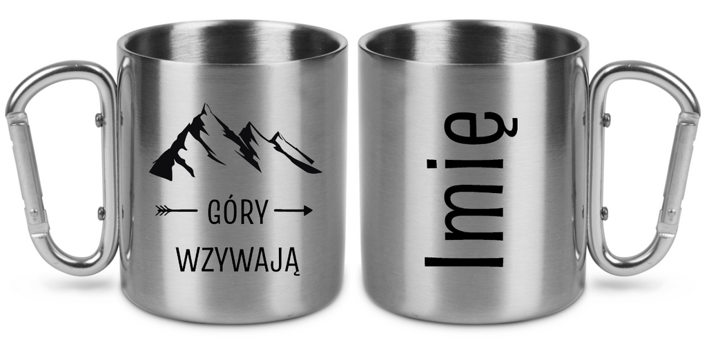 Kubek ze srebrnym karabińczykiem, nadruk "Góry wzywają" #2