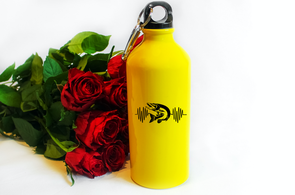 Butelka żółta 600 ml z motywem wędkarskiego EKG - wędkarstwo #1