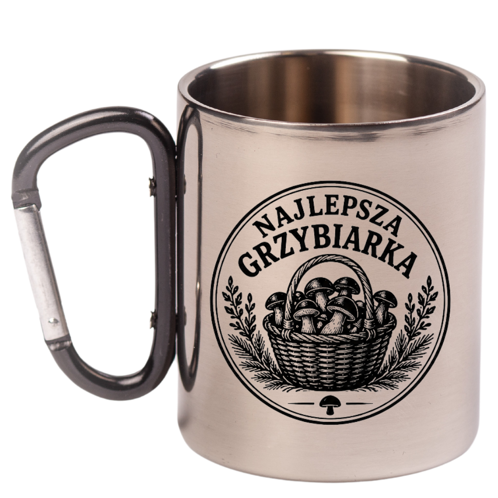 Kubek z czarnym karabińczykiem z nadrukiem „Najlepsza Grzybiarka” – na grzyby #1