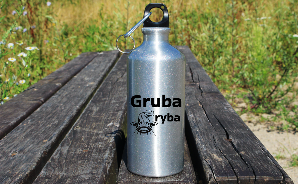 Butelka srebrna 500 ml z nadrukiem "Gruba ryba" – wędkarstwo #10