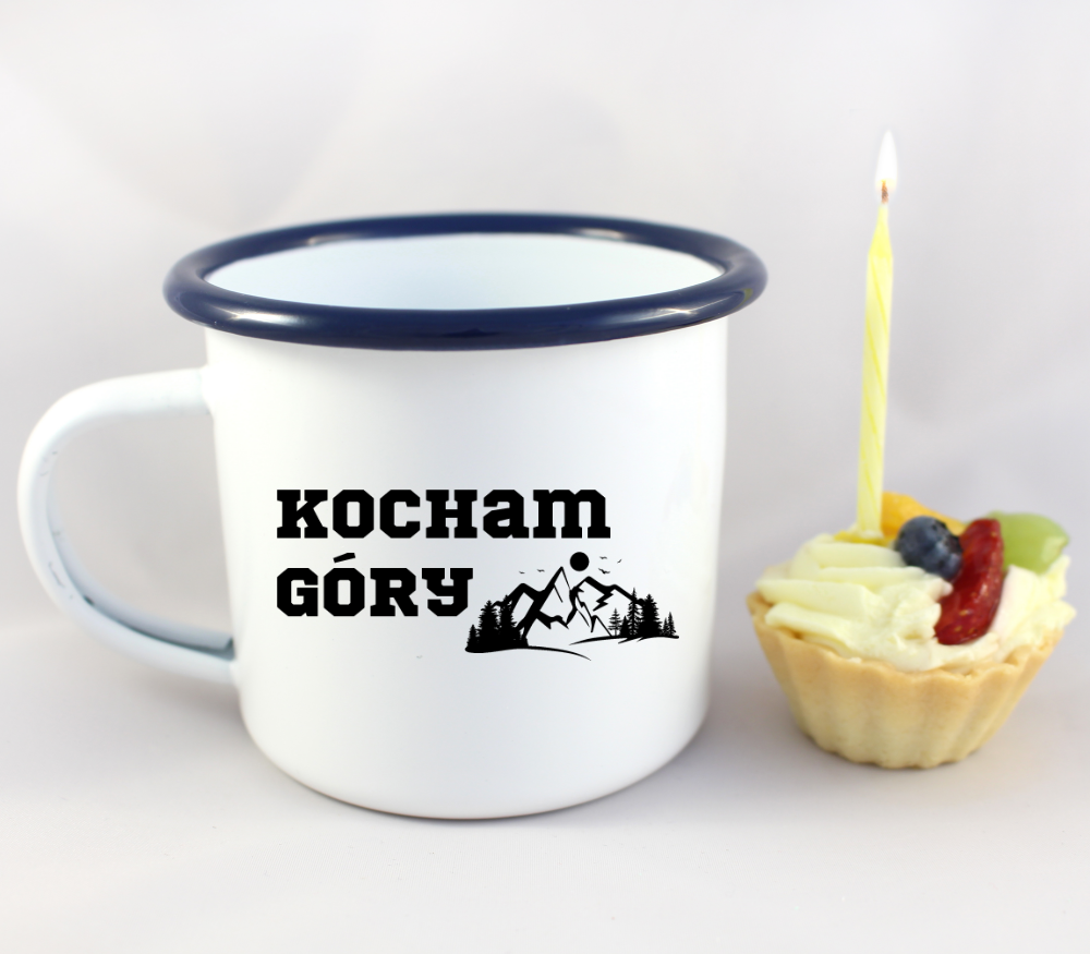Kubek emaliowany biały z nadrukiem „Kocham Góry” #7
