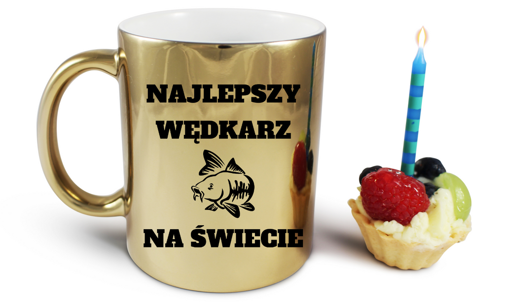 Kubek złoty z nadrukiem "Najlepszy wędkarz na świecie" – wędkarstwo #2