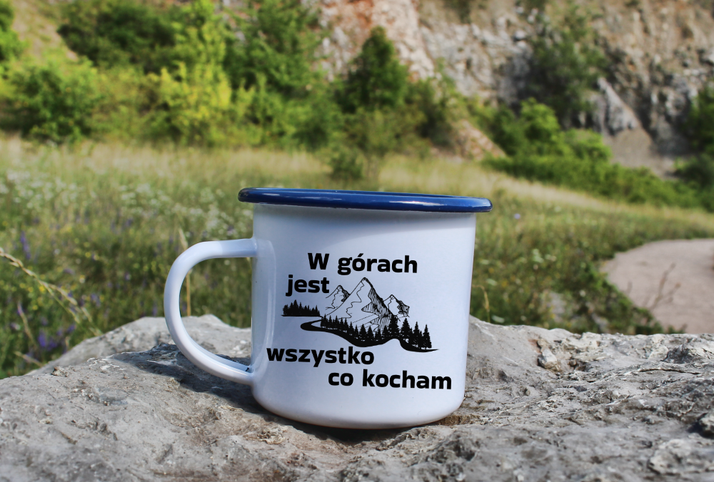 Kubek biały emaliowany z nadrukiem "W górach jest wszystko, co kocham" - góry #4