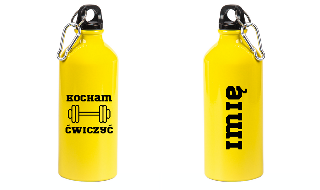 Bidon żółty 600 ml z nadrukiem „Kocham Ćwiczyć” – na siłownię #2