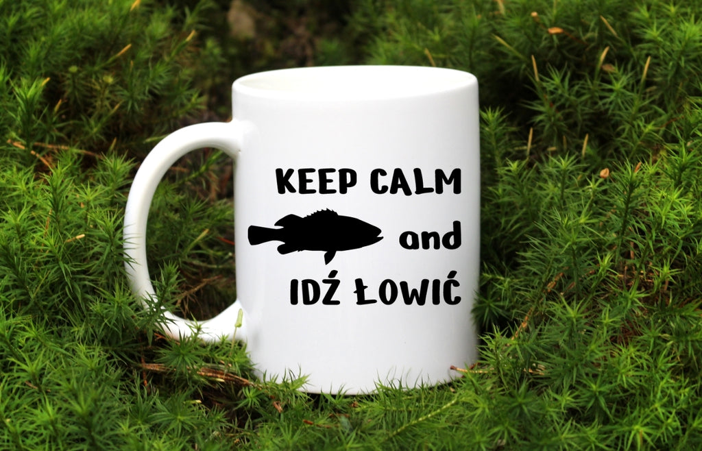 Kubek biały z nadrukiem: "KEEP CALM and IDŹ ŁOWIĆ" - wędkarstwo #6