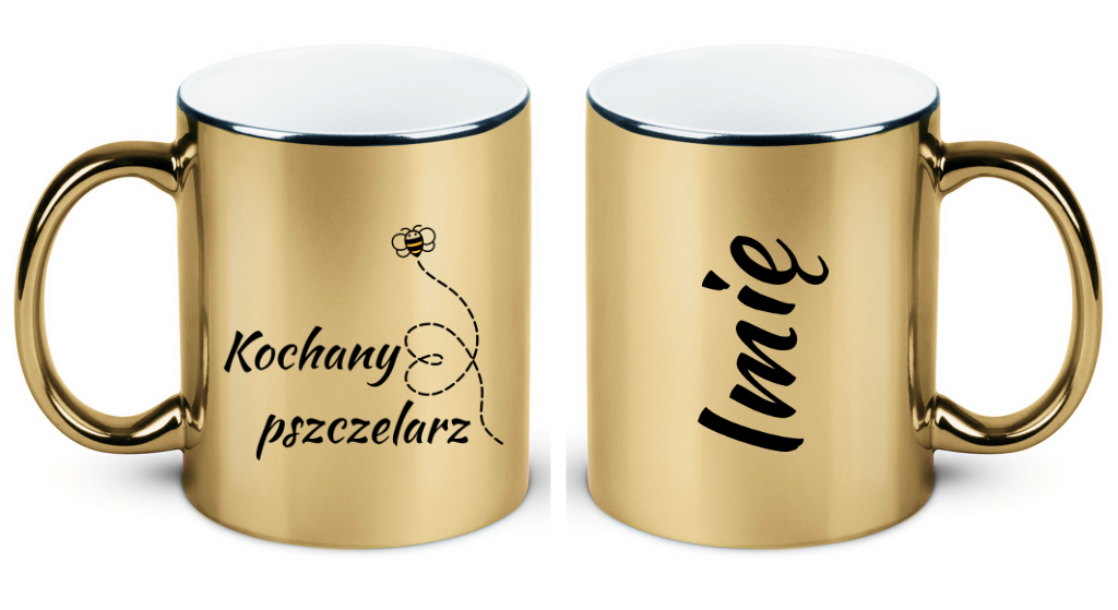 Kubek złoty z nadrukiem „Kochany pszczelarz” – pszczelarstwo #6