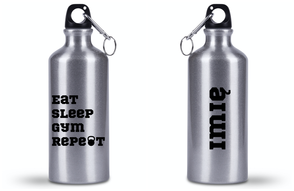 Butelka srebrna 500 ml z nadrukiem "Eat Sleep Gym Repeat" – na siłownię #6