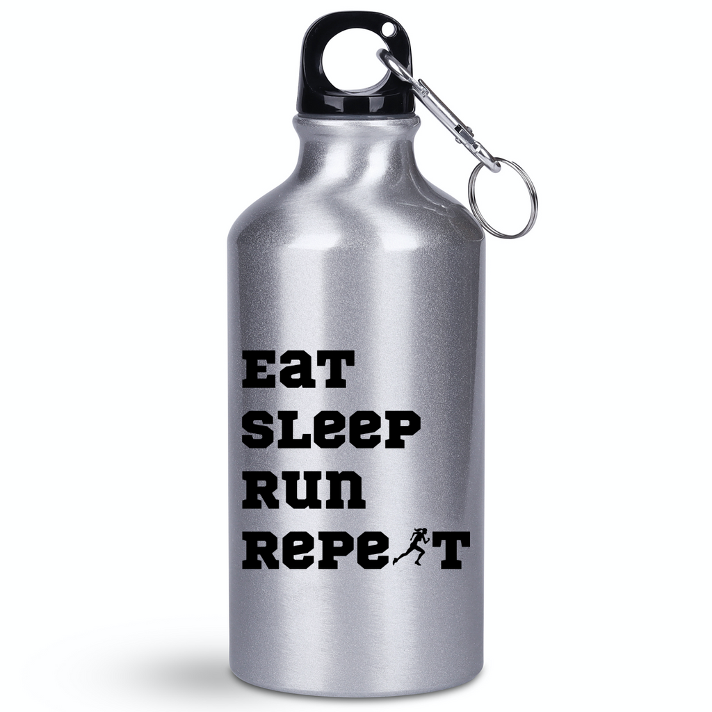 Butelka srebrna damska 400 ml z nadrukiem "Eat Sleep Run Repeat" – bieganie #11