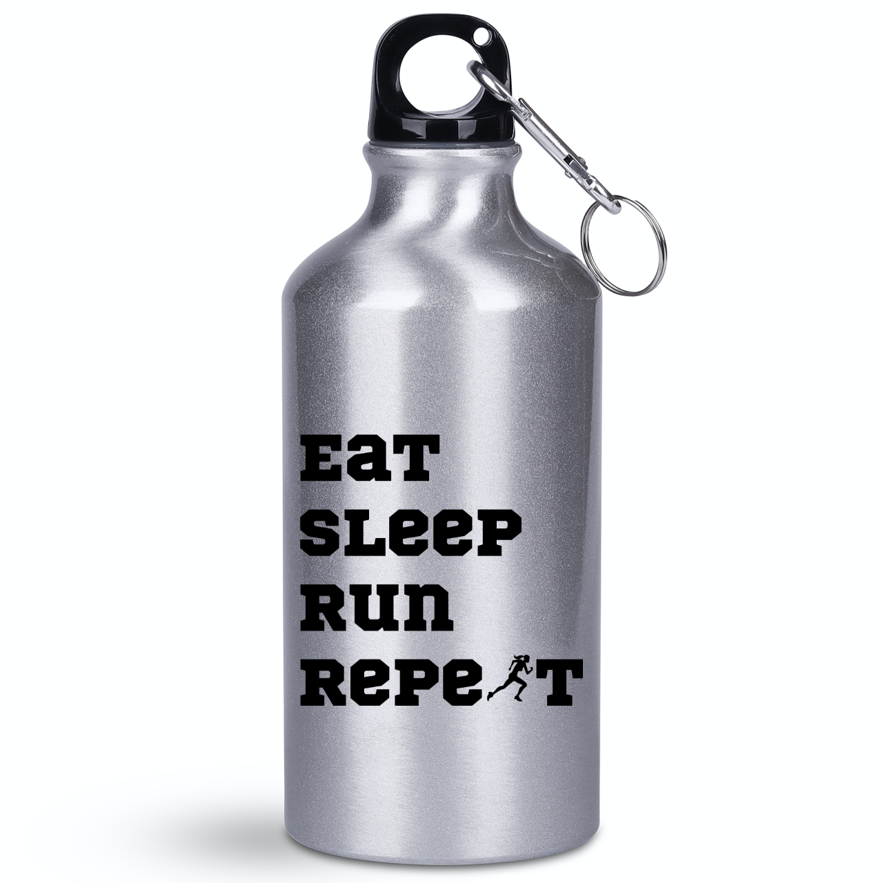 Butelka srebrna damska 400 ml z nadrukiem "Eat Sleep Run Repeat" – bieganie #11