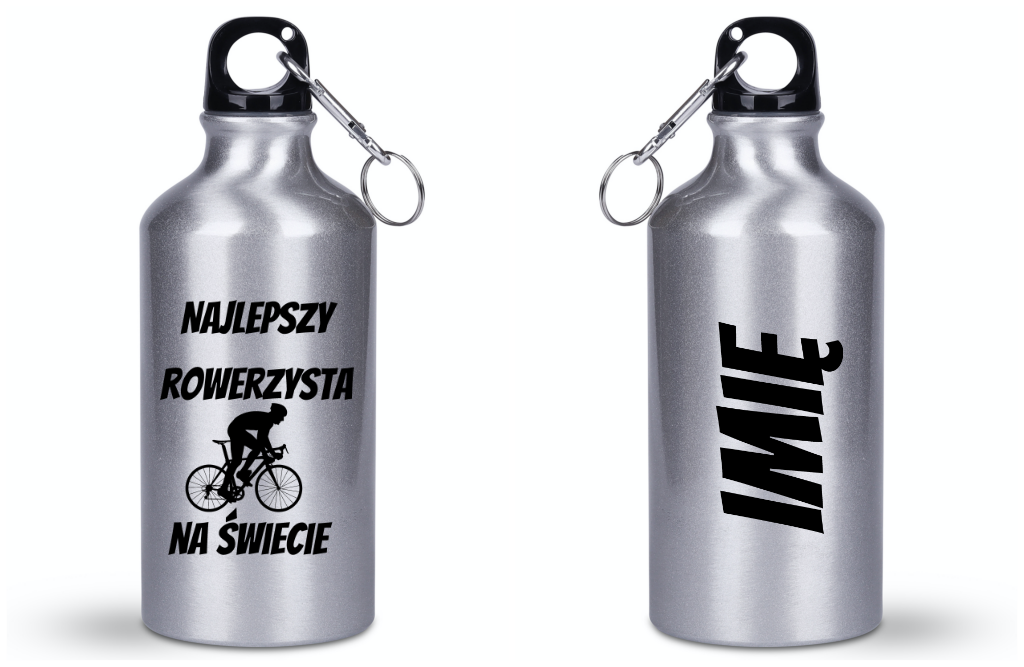 Butelka srebrna 400 ml z nadrukiem „Najlepszy rowerzysta na świecie” – dla rowerzysty #7