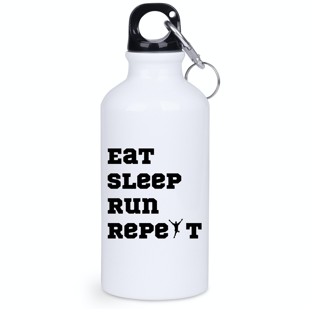 Bidon biały 400 ml dla biegacza z napisem "Eat Sleep Run Repeat" – bieganie #12