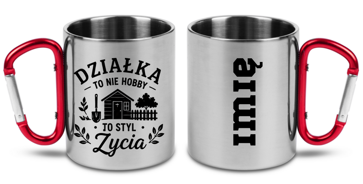 Kubek z czerwonym karabińczykiem „Działka to nie hobby, to styl życia” – do ogrodu #4