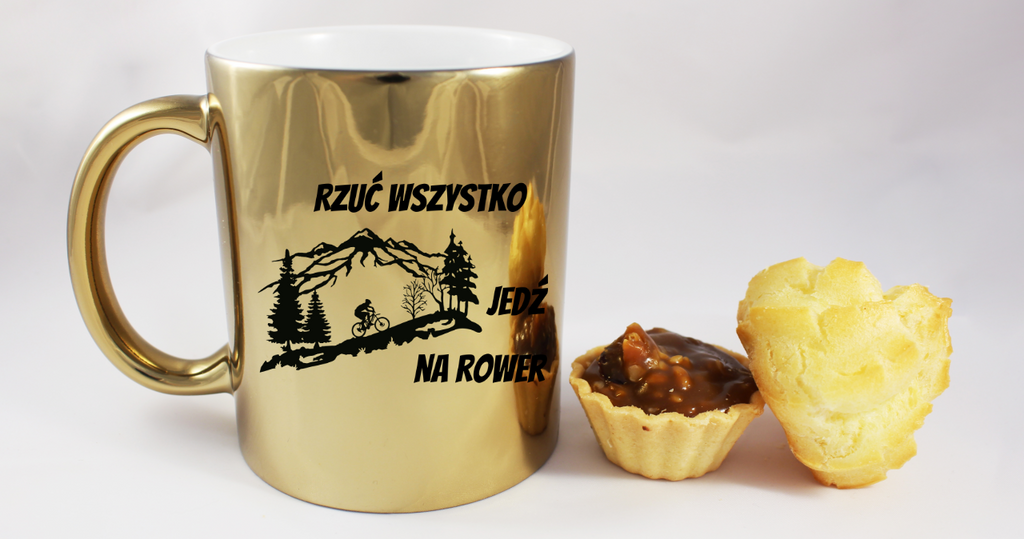Kubek złoty z nadrukiem „Rzuć wszystko, jedź na rower” – dla rowerzystów #2