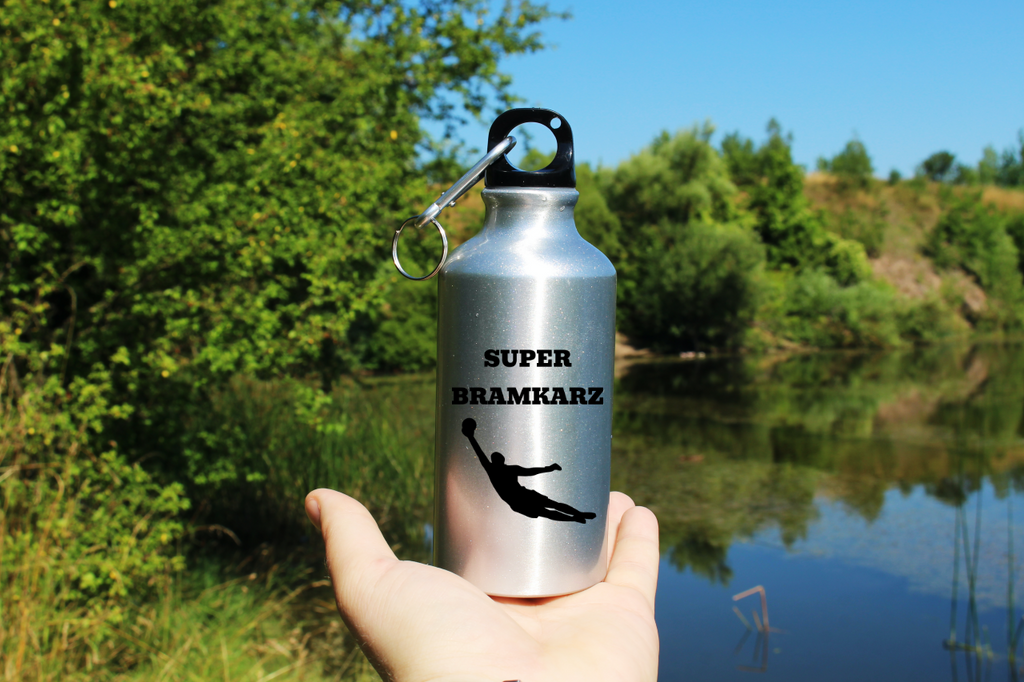 Butelka srebrna 400 ml z napisem "Super Bramkarz" – piłka nożna #14
