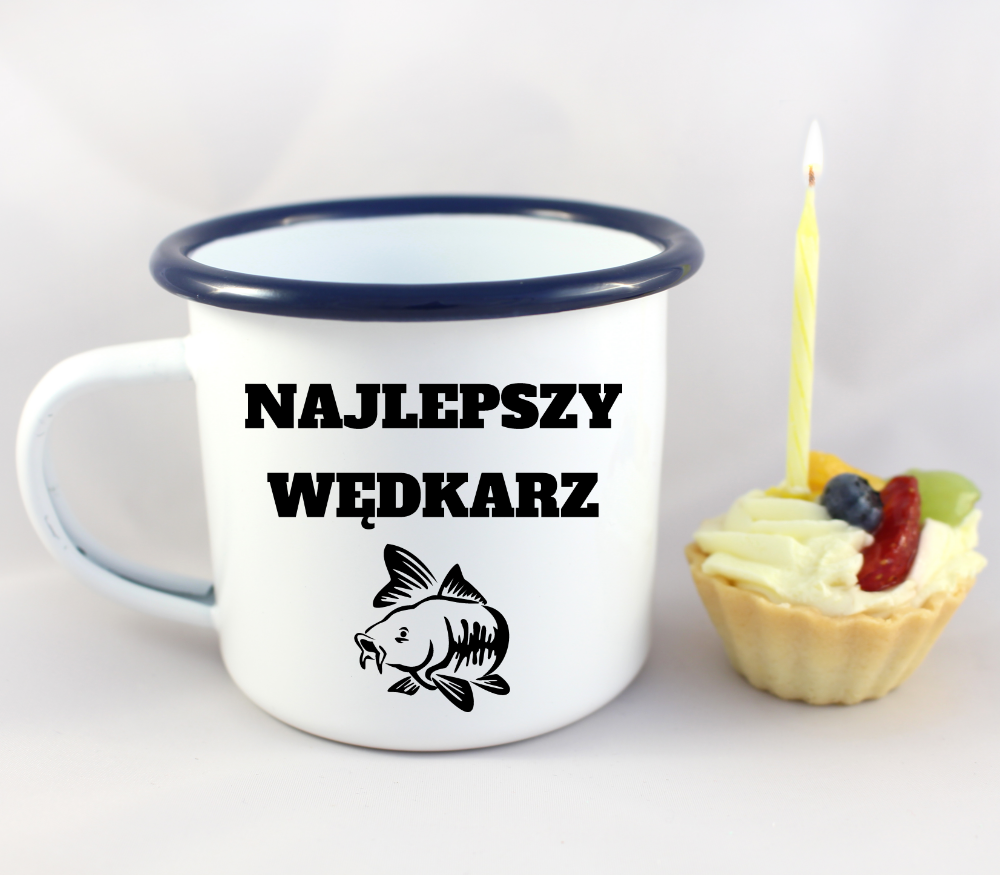 Kubek emaliowany biały z nadrukiem "Najlepszy wędkarz" #8
