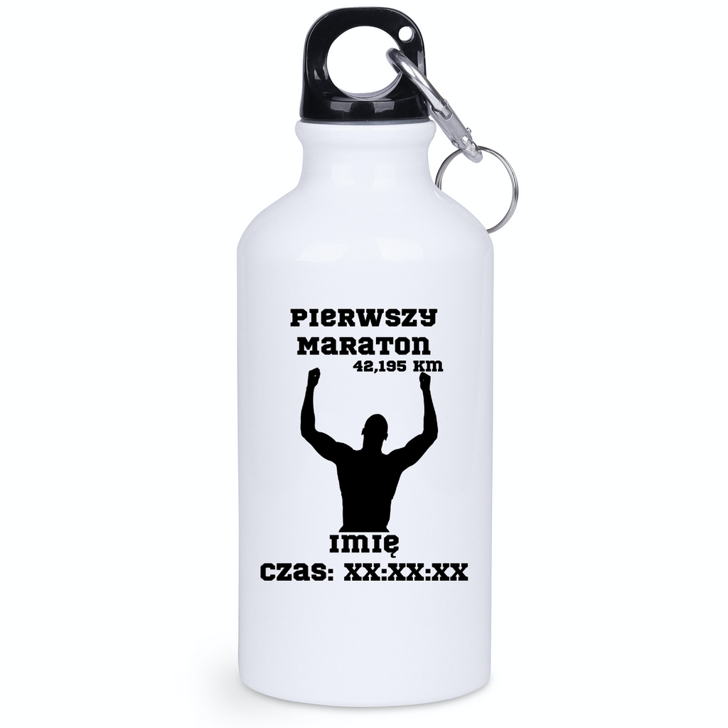 Bidon biały 400 ml z pamiątką po pierwszym maratonie + czas i imię – bieganie #10