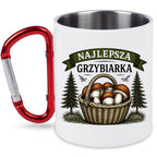 Kubek biały z czerwonym karabińczykiem „Najlepsza Grzybiarka” z imieniem do wyboru – na grzyby #6