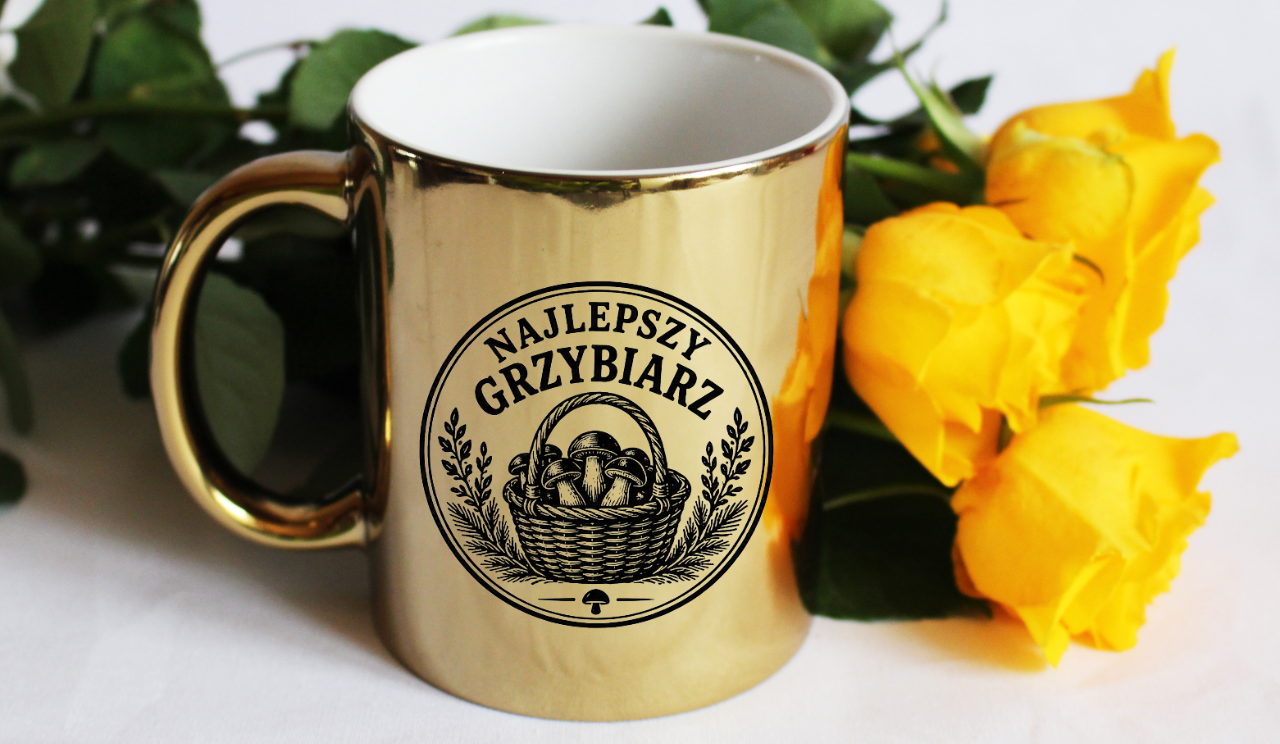 Kubek złoty z nadrukiem „Najlepszy Grzybiarz” – na grzyby #2