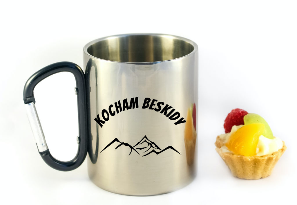 Kubek z czarnym karabińczykiem, nadruk "Kocham Beskidy" - góry #1