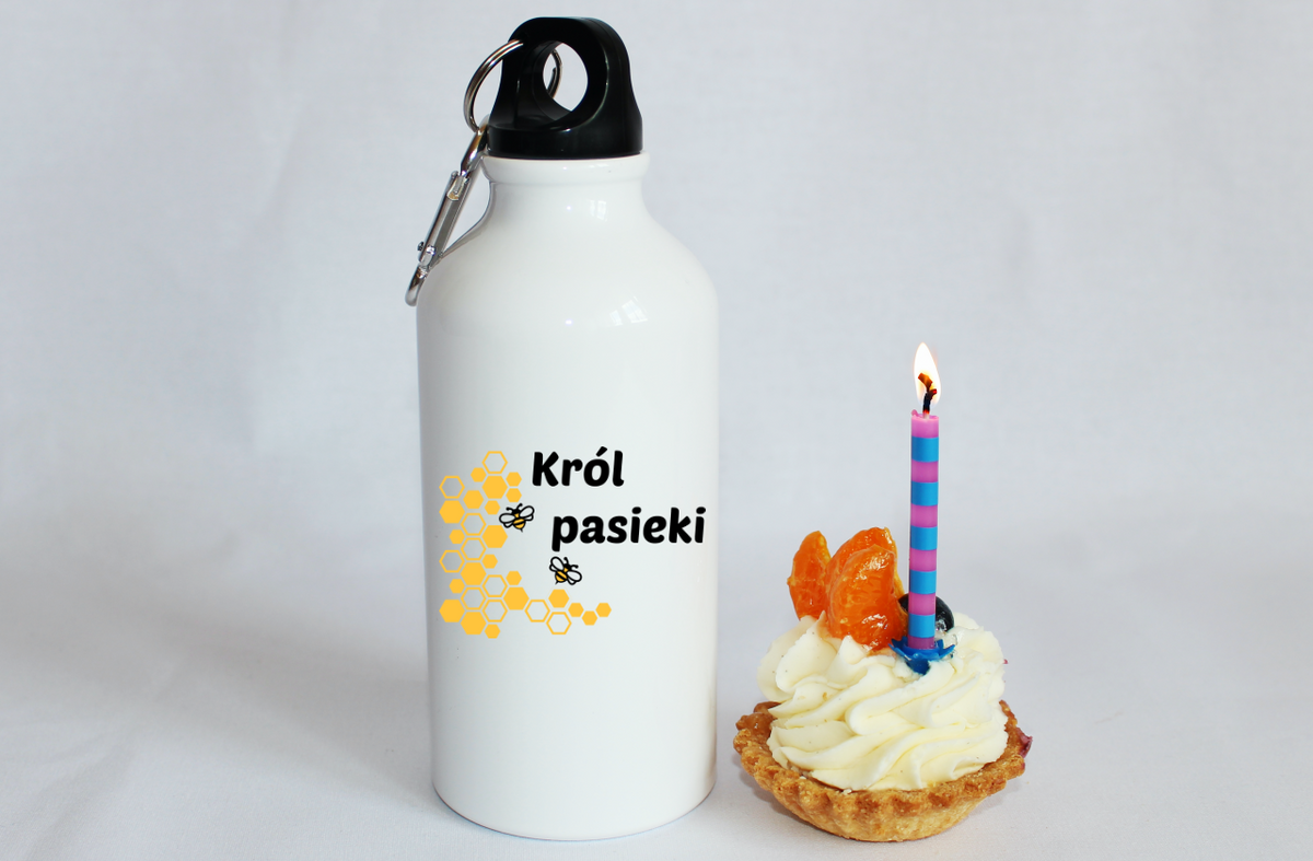 Bidon biały 400 ml z nadrukiem „Król pasieki” – pszczelarstwo #10