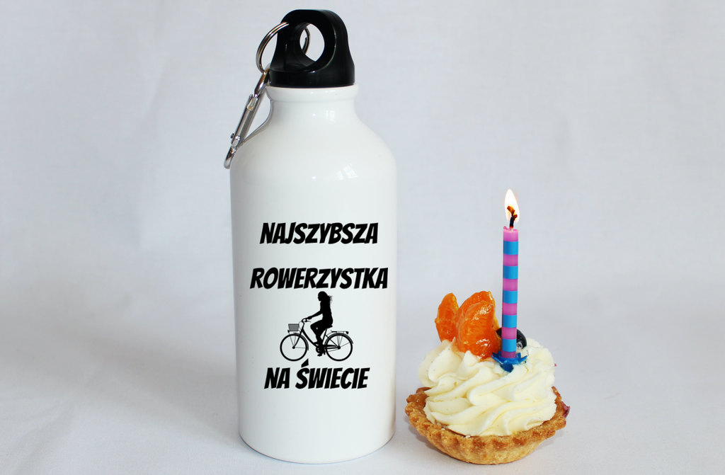 Butelka biała 400 ml z nadrukiem „Najszybsza rowerzystka na świecie” – dla rowerzystki #4