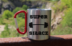 Kubek z czerwonym karabińczykiem i nadrukiem „Super Siłacz” – na siłownię #3
