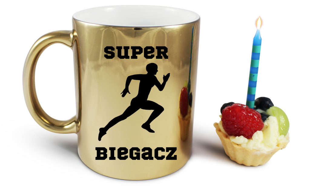 Kubek złoty nadrukiem "Super Biegacz" - bieganie #7