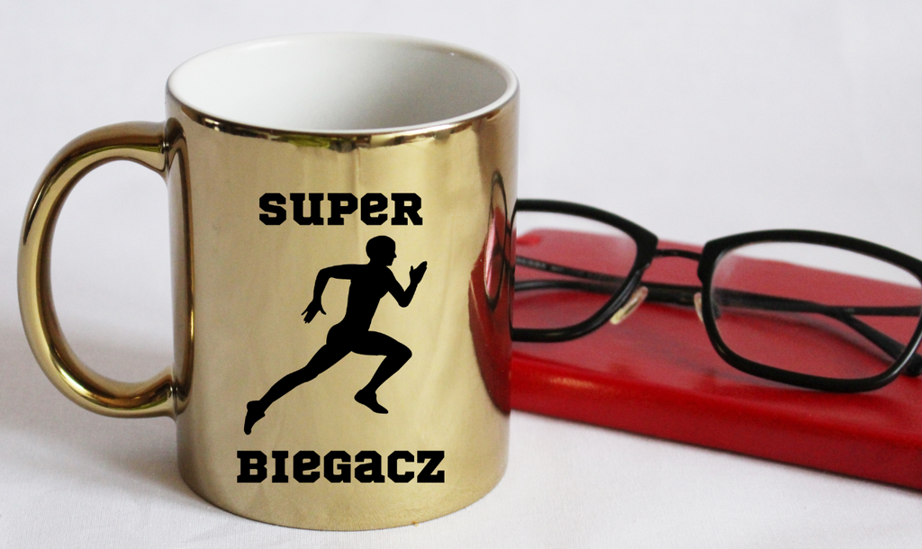 Kubek złoty nadrukiem "Super Biegacz" - bieganie #7