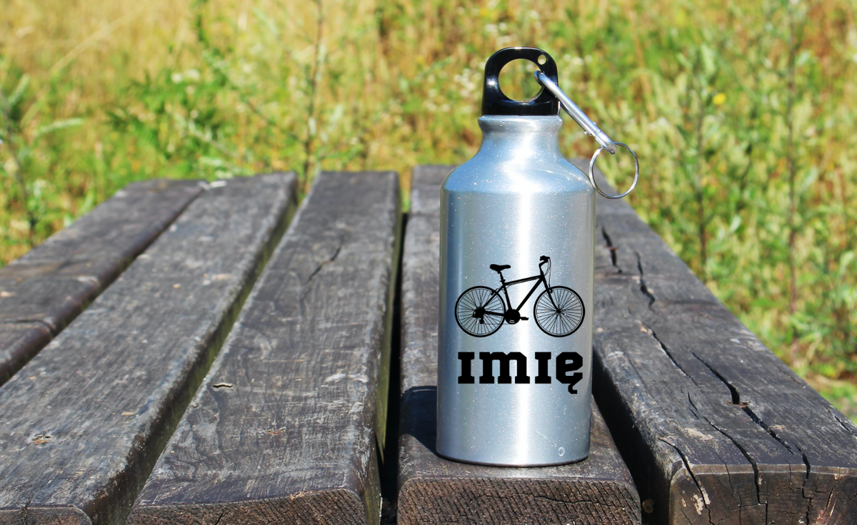 Butelka srebrna 400 ml z grafiką roweru i dowolnym imieniem – dla rowerzystów #11