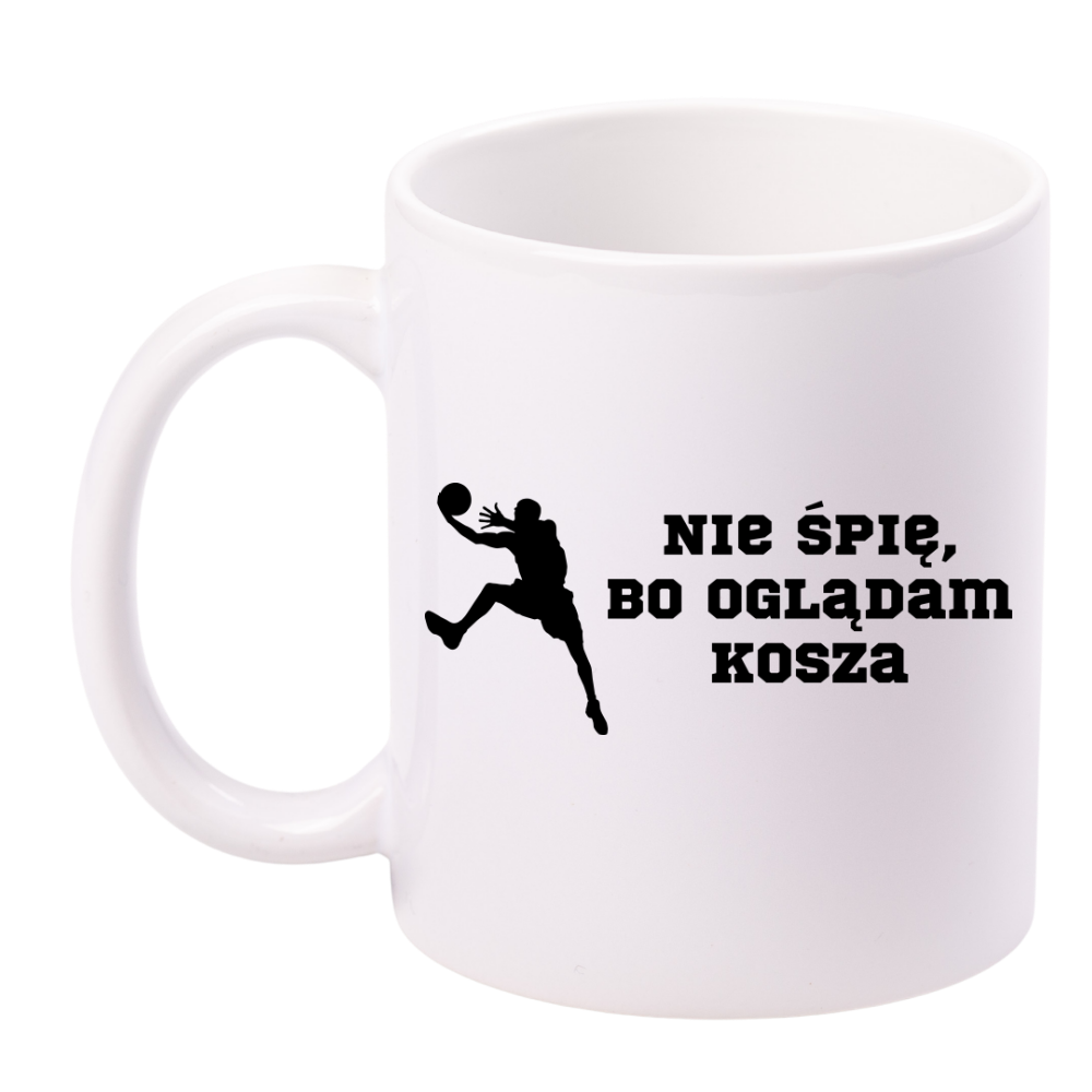 Kubek biały z nadrukiem "Nie śpię, bo oglądam kosza" – koszykówka #7